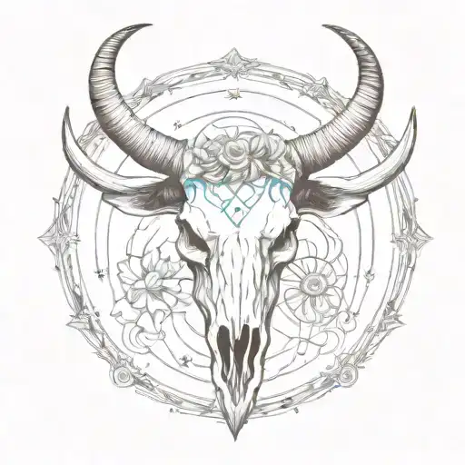 A Texas Longhorn Skull With The Gemini Zodiac Symbol Incorporated Into The Horns