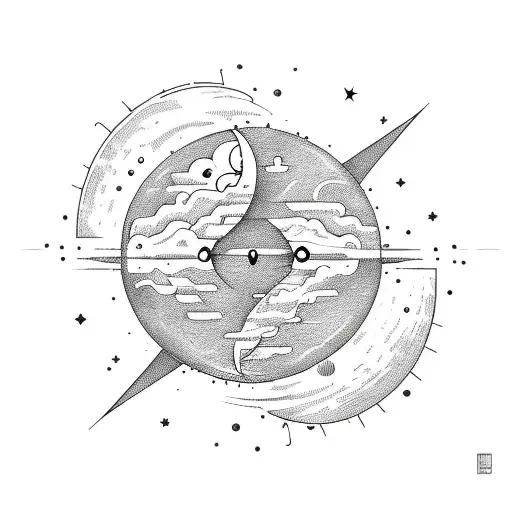 Cartoon Sun And Moon Vertically With The World In The Middle