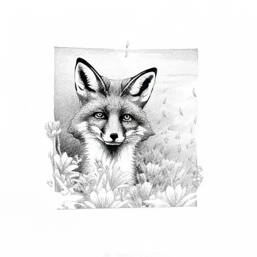 Fox Watching Fish Swim In Flowers