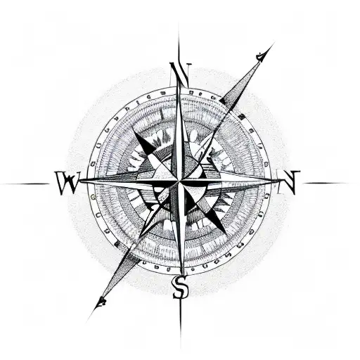 Compass With A River Running From North To South