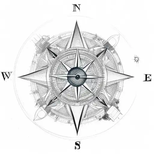 A Sime Compass With A River Running From North To South In The Compass