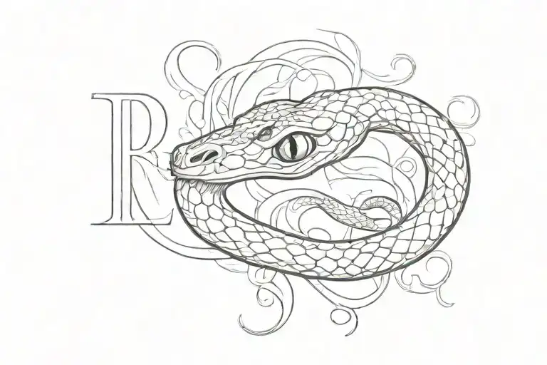 Number 4 And Around It A Thin Snake With Red Eyes Inside The Eyes Of The Letter R S