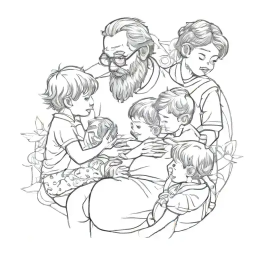 Father Children Surrounded