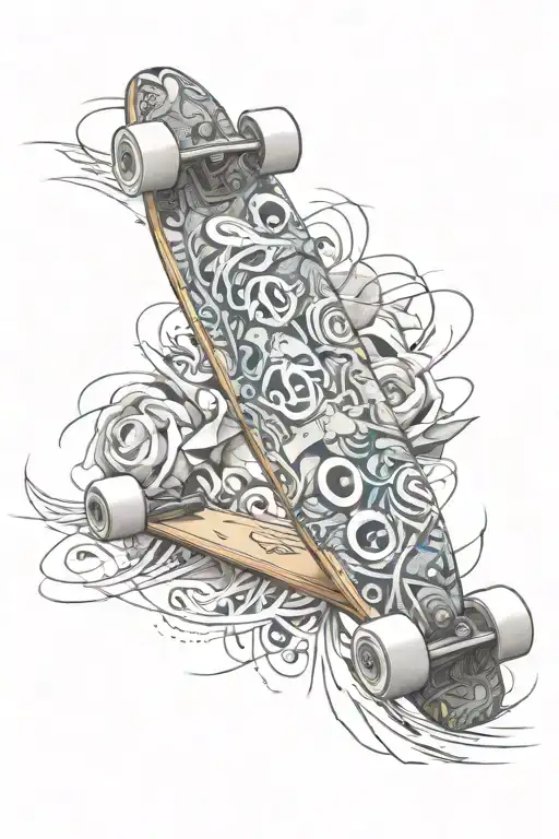 A Longboard Covered In Graffiti Art Featuring Music And Comedy Elements