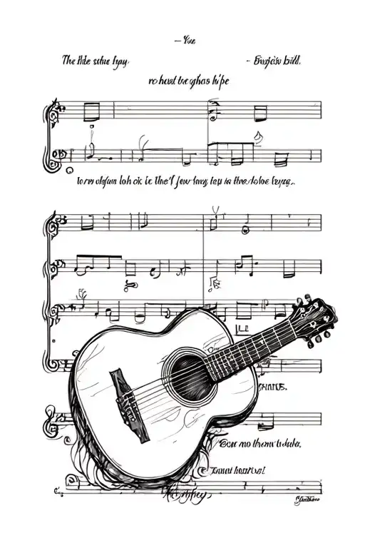 Bible Scripture In Front Of Music Staff With Guitar Beside Piece