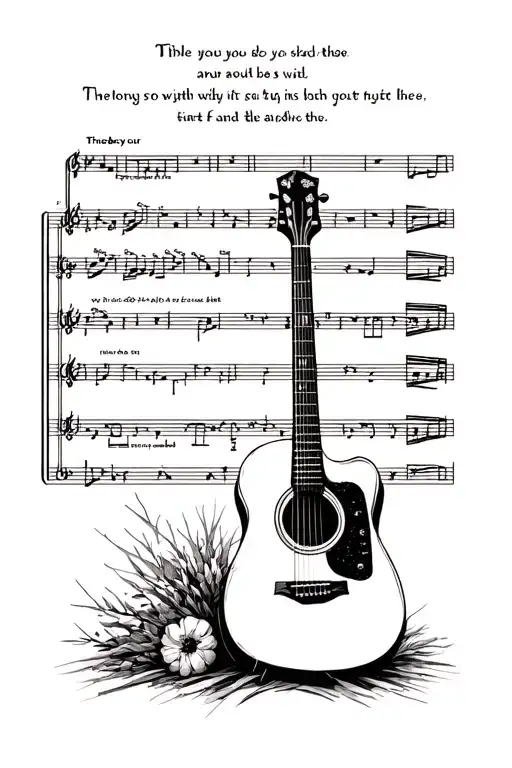 Bible Scripture In Front Of Music Staff With Guitar Beside Piece