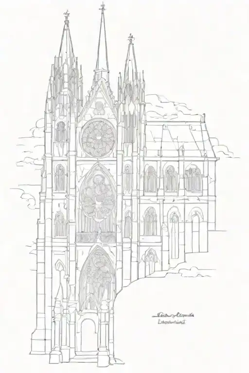A Sketch Of A Gothic Cathedral With A Quote From The Song Below
