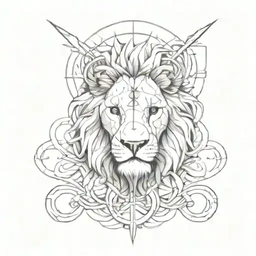 A Lion And A Cross Intertwined In A Unique And Abstract Way