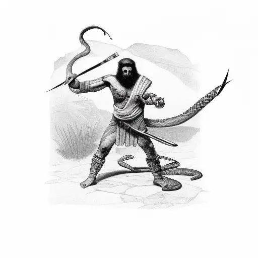 Greek Man Killing A Snake With A Blade