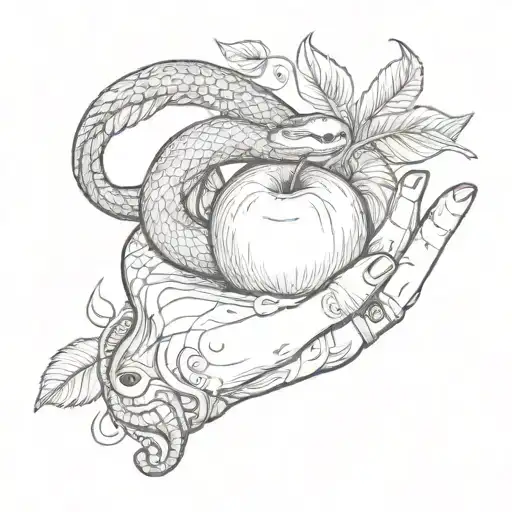 Woman Hand Holding A Apple And Snake Braind The Hand
