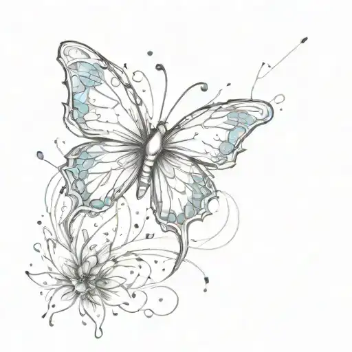 Watercolor Splash Cancer Ribbon Butterfly