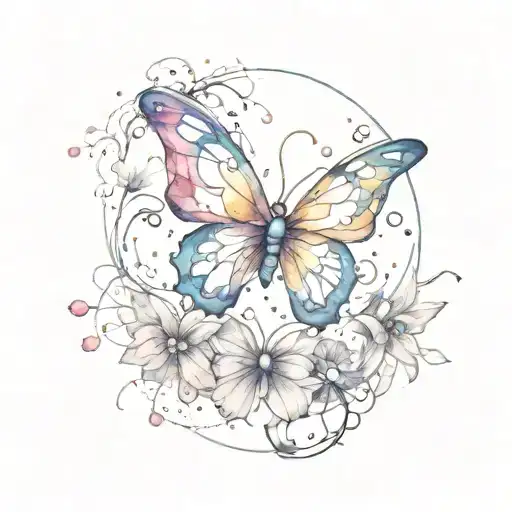 Watercolor Splash Cancer Ribbon Butterfly