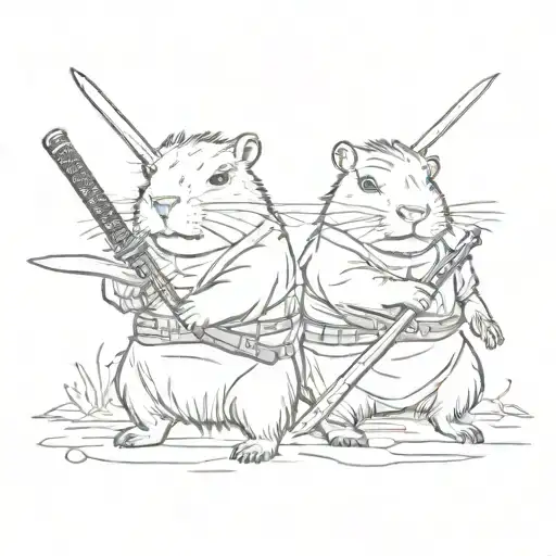 Cute Capybara With A Katana In Each Hand