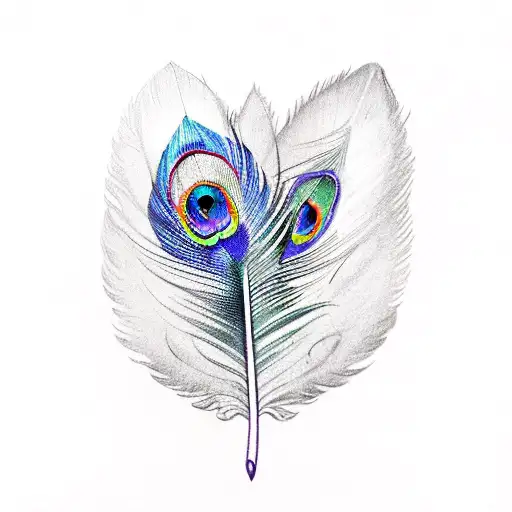 A Peacock Feather With A Purple Heart And Alphabets M And G