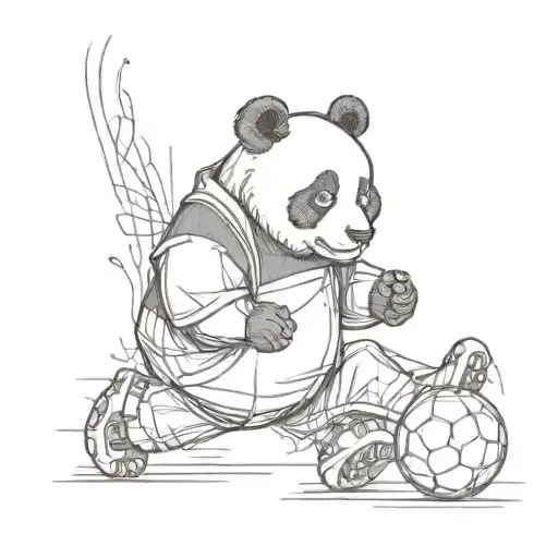 A Panda Playing Football In A Whimsical And Cartoonish Style