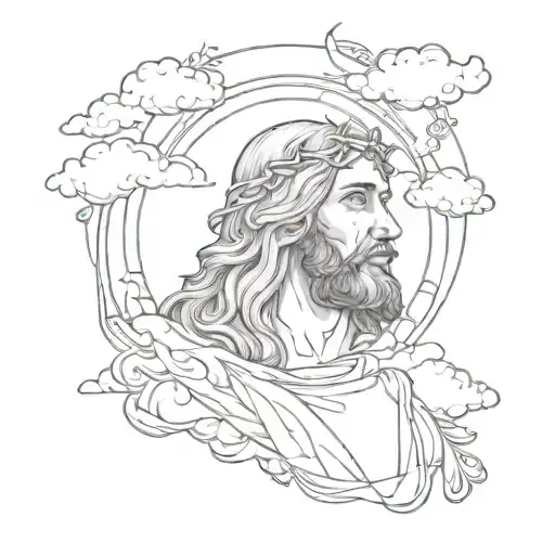 Cloud Back Drop Sleeve With Jesus Portrait