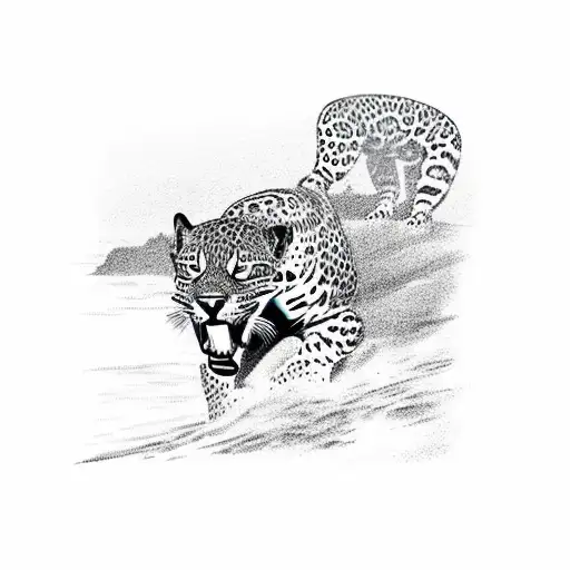 Jaguar On Beach At Sunset