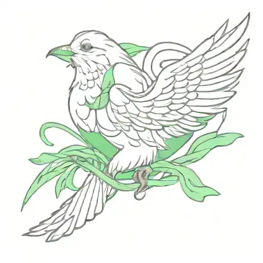 Dove Carrying Green Mental Health Ribbon In His Beak