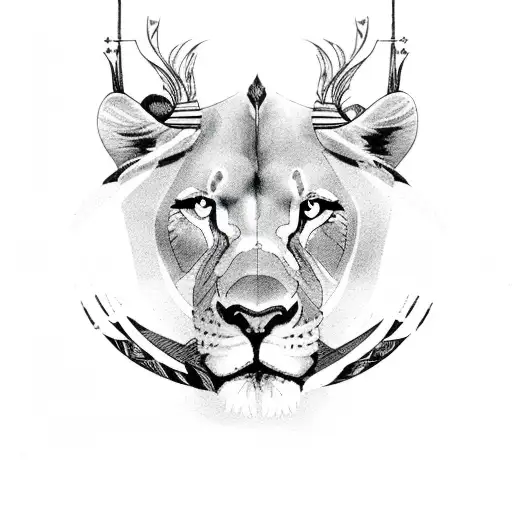 Crusifix And Tree And Lioness