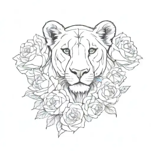 Lioness And 3 Cubs With Roses Black And White