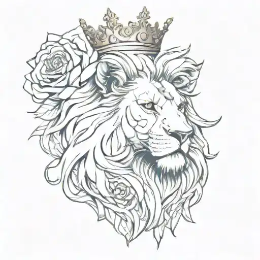 Stern Lion With Crown And Rose