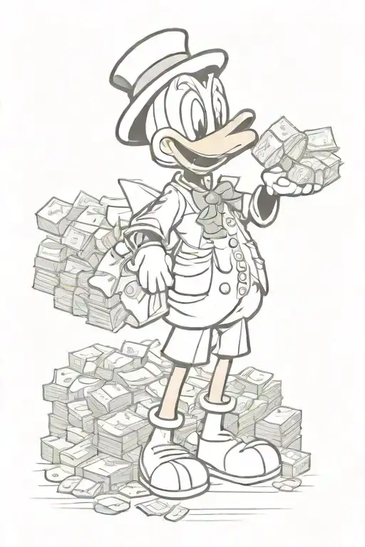 Donald Duck With Bags Of Money And Coins