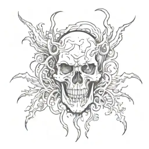 Tortured Skull Surrounded Smoke Demons