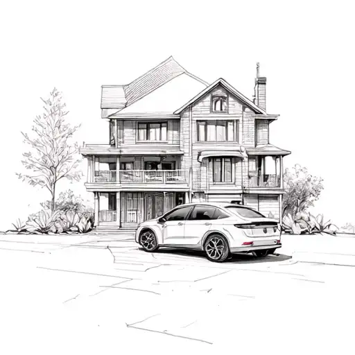 A House With A Car Parked In Front Of It