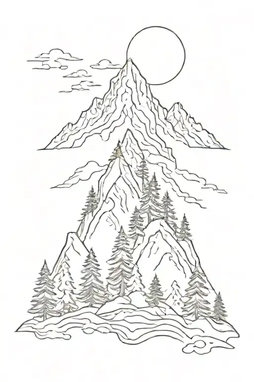 Mountain And Trees Line Art