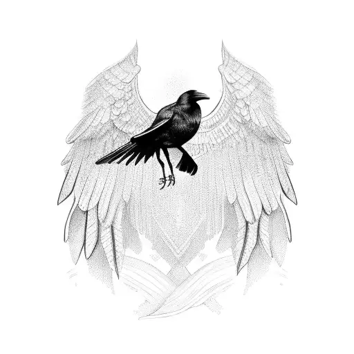 Black Crow With Open Wings Looking Forward