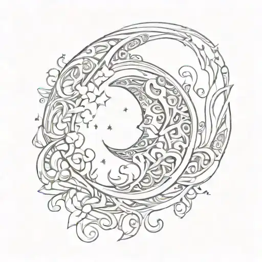 A Crescent Moon Surrounded By Intricate Gothic Patterns