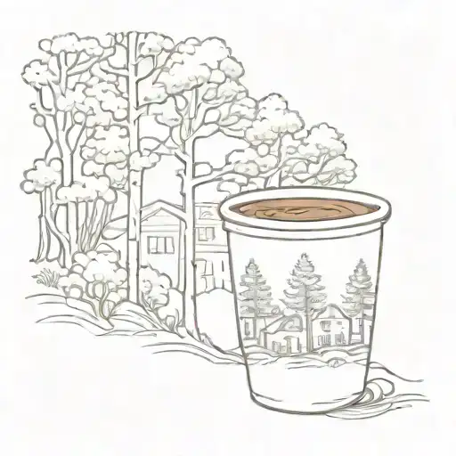 A Nature Scene With A Coffee Cup Hidden Among The Trees In A Sketch Style