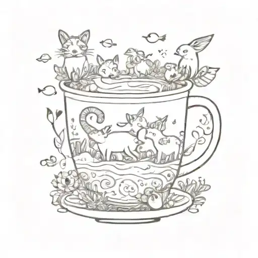 A Whimsical Coffee Cup Surrounded By Playful Animals Enjoying The Sunshine