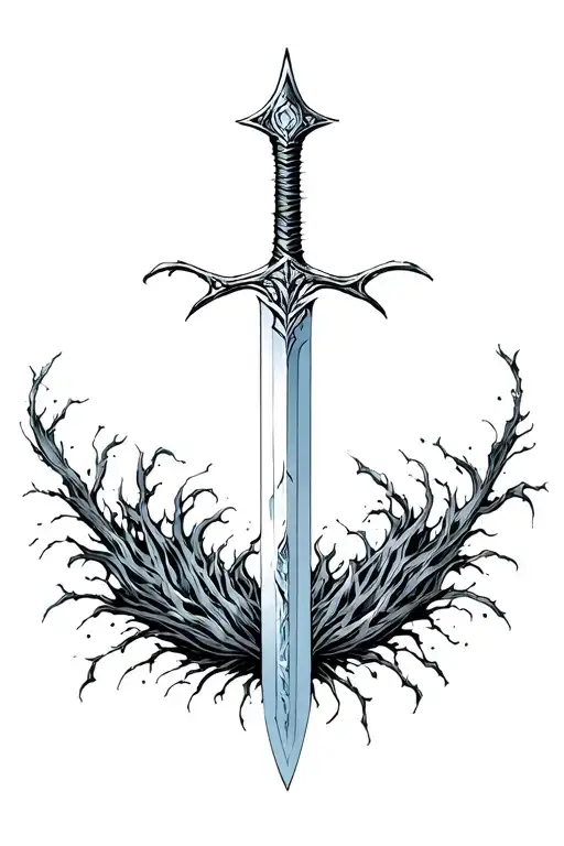 Broken Sword With Lycoris Radiata Around The Blade