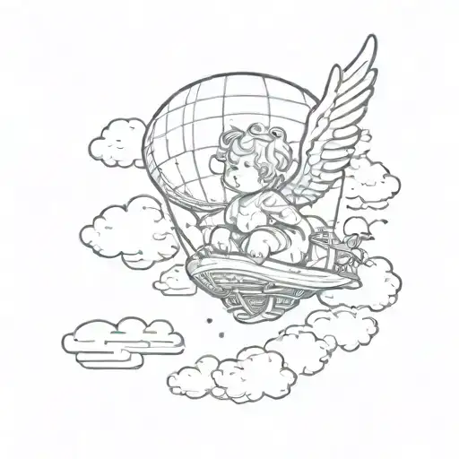Baby Angel With Some Cloud And I Cross With A Blimp That Says The World Is Yours
