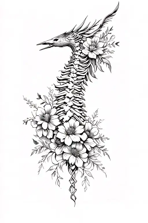 Sagittarius Zodiac Sign Spine Tattoo With Flowers