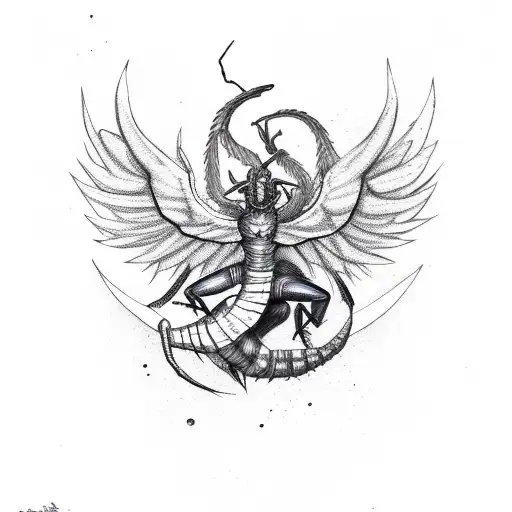 Scorpion Transforming Into Phoenix In A New Moon