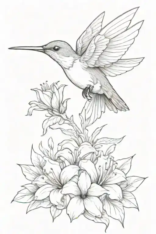 Small Humming Bird And 3 Flowers