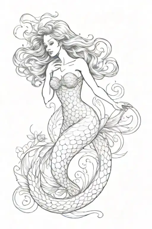 Mermaid Full Body Woman Fineline