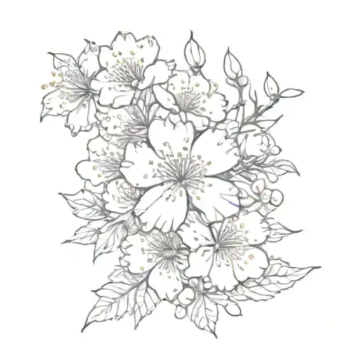 Design A Tattoo Showcasing The Beauty Of Japanese Cherry Blossoms And Native Plants