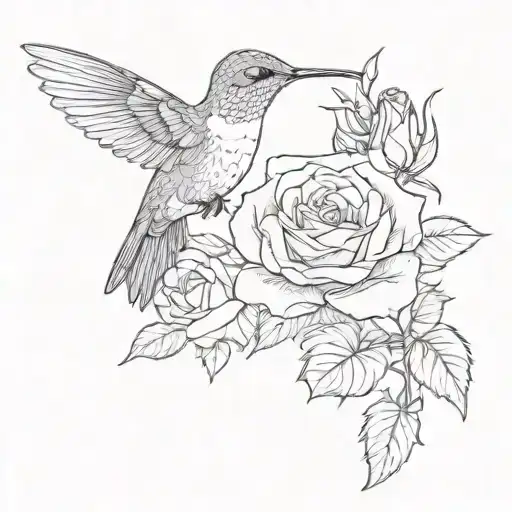 Hummingbird With Rose