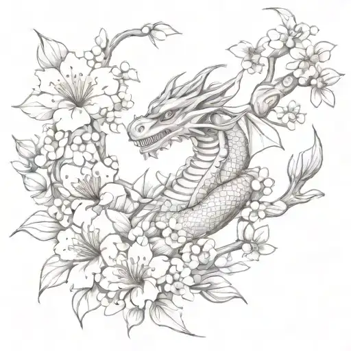 Orange Blossom And Cherry Blossom With A Dragon