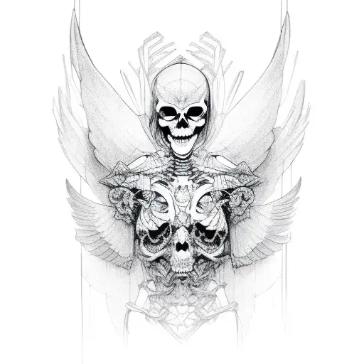 Line Geometric Black Skeleton Angel Left Wing Angel Right Wing Devil
