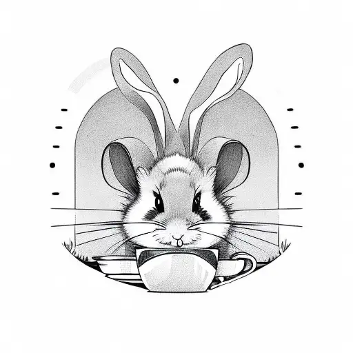 Hamster And Rabbit Drink Coffee Used Line Art And Minimalist Style