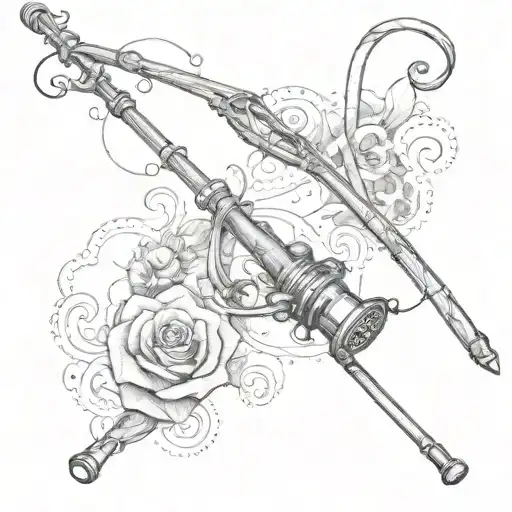 A Sketch Of A Fishing Rod With Romantic Poetry Intertwined In The Design