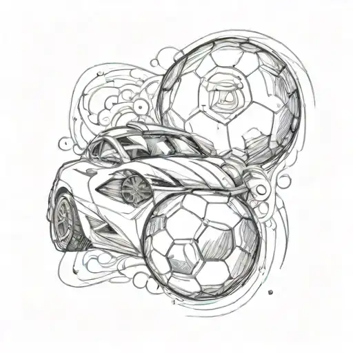 A Soccer Ball Morphing Into A Music Note With A Sports Car Racing In The Background