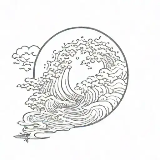 A Moon With A Wave And The Name Niral In Japanese
