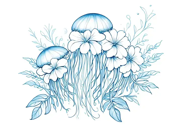 Hawaiian Flowers With Jellyfish Floating