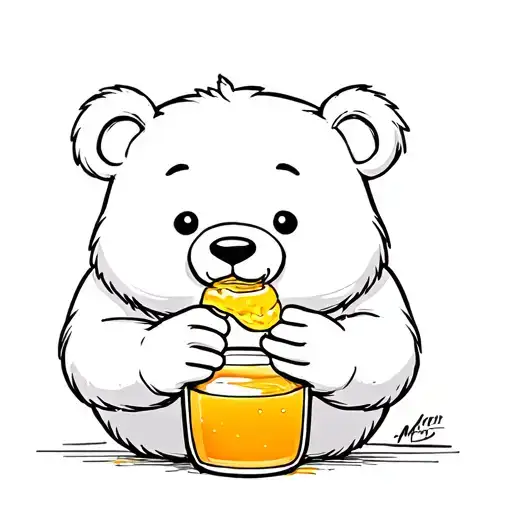 Make A Cartoon Bear Eating Honey Out A Jar