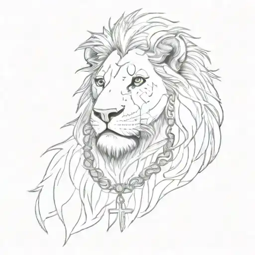 Lion With Cross Around His Neck As A Necklace